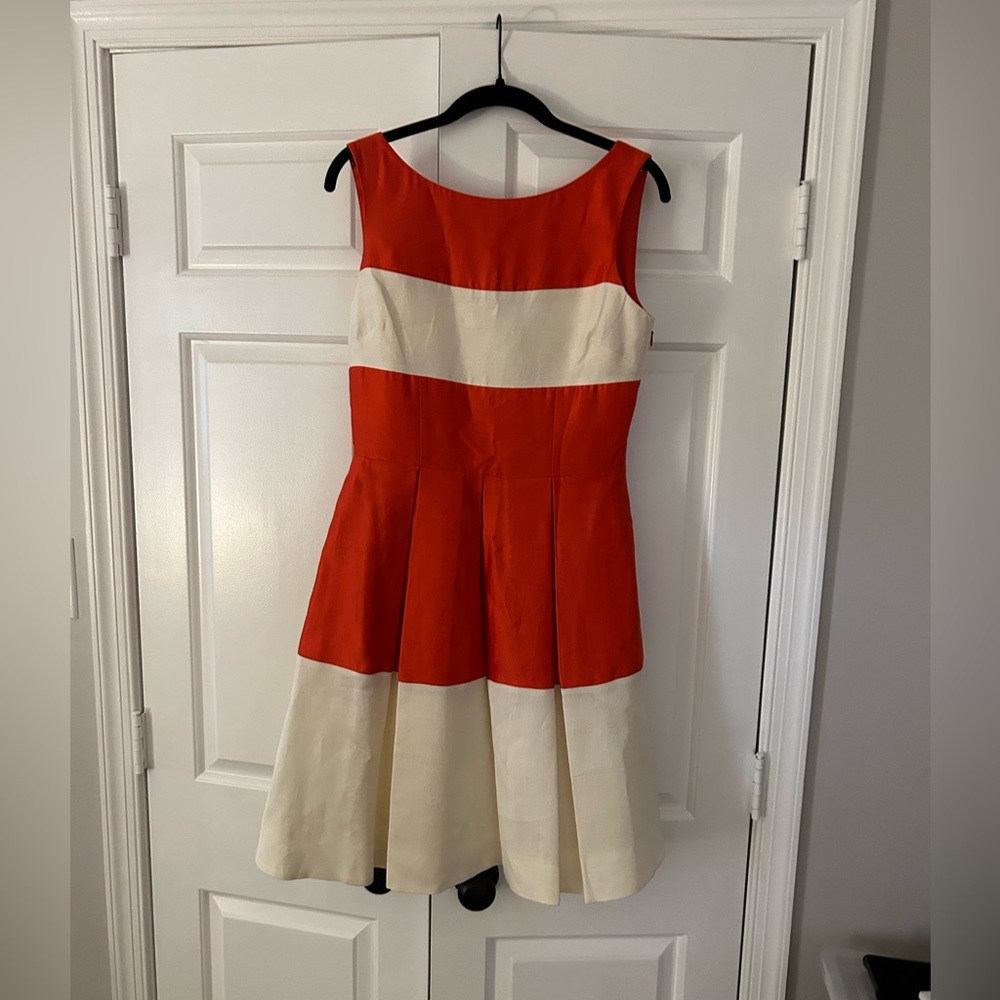 Kate Spade fit and flare orange and cream colored dress